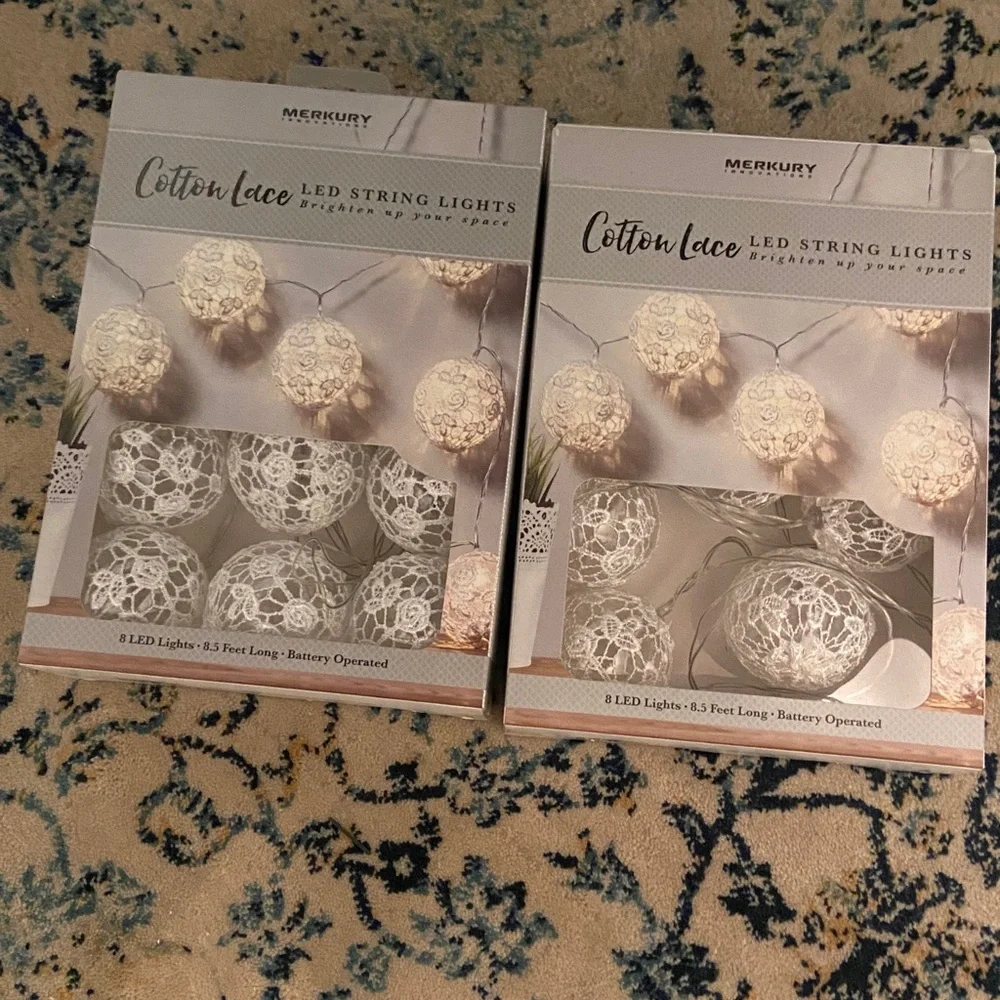 Mercury Innovations Cotton Clear Globe LED String Lights wrapped in white lace.